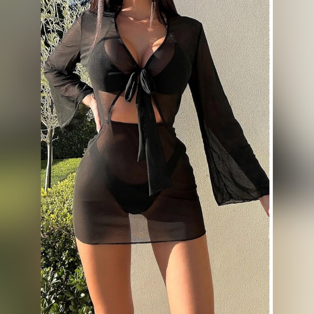 NEW 2/$50 3 Piece Triangle Halter Bikini Swimsuit & Kimono Cover Up-(#1483)